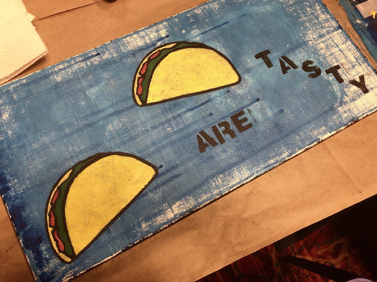 KiraBeaudoin's tweet photo. Just finished 20” x 10” Tacos Are Tasty painting 🌮🌮🌮 #ClexaCon2018 #WynonnaEarp #Earper https://t.co/iGtqO0dd5W