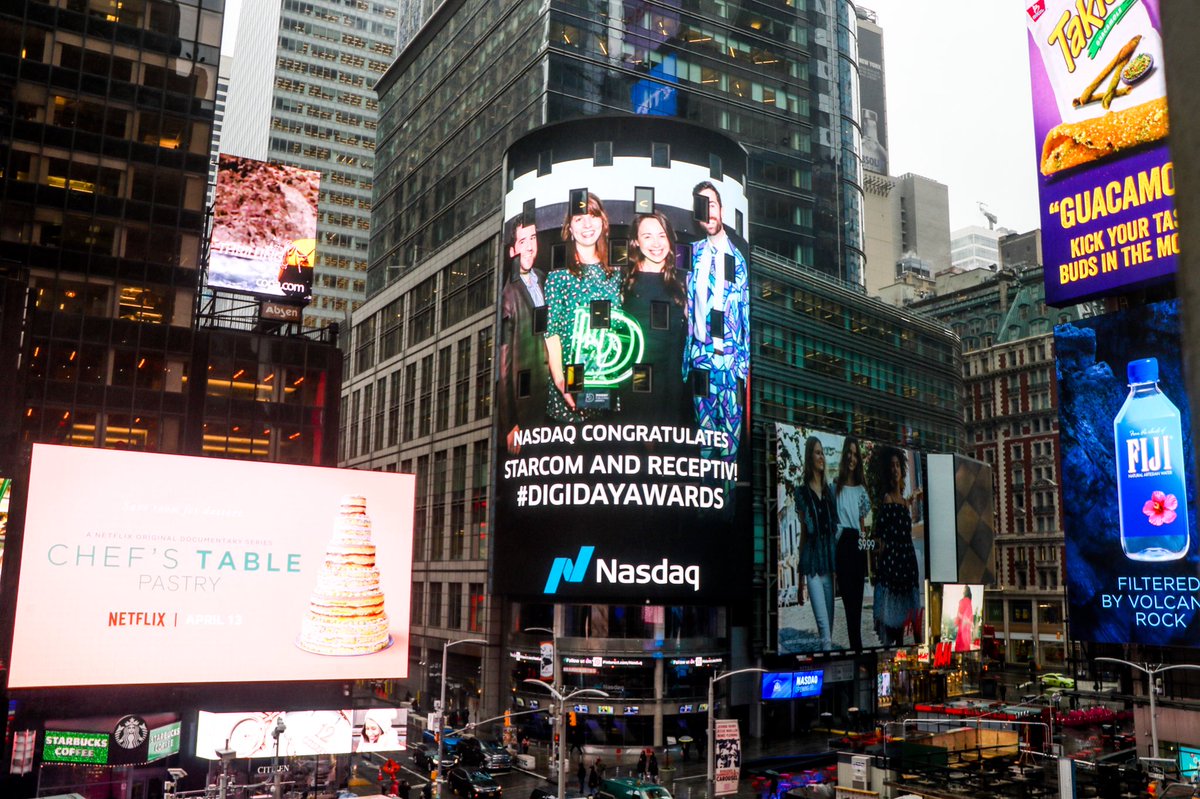 NasdaqExchange's tweet photo. 🤖 Nasdaq congratulates Special the Starcom and Receptiv teams for their Digiday Publishing Award for Best Use of a Messenger Bot #DigidayAwards https://t.co/DpGJJyOQGE
