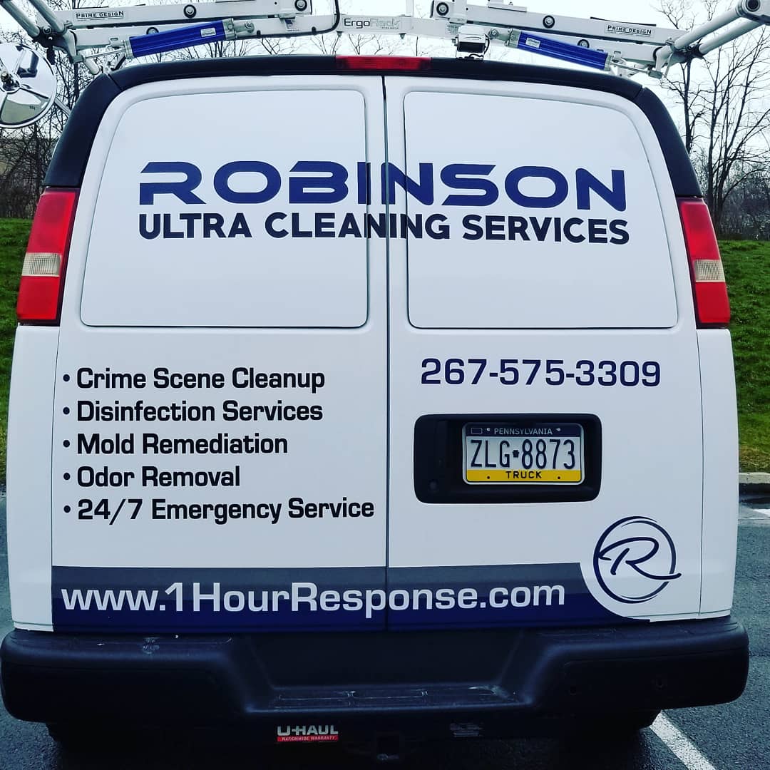 Robinson Ultra Cleaning Services . We are here for all your cleaning services. We Specialize in Crime Scenes Cleanup,  Mold Remediation,  Odor Removal and Disinfection Services. Check out our website at 1hourresponse.com