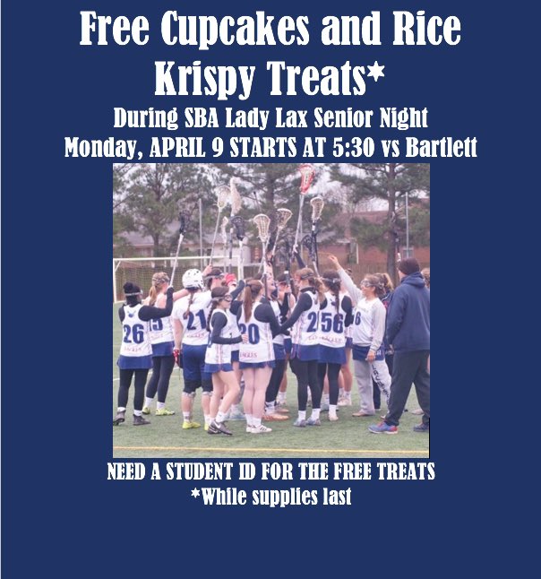 Sbagirlslax's tweet photo. Come out and support ur lady laxers this Monday at 5:30pm for SENIOR NIGHT. @EaglesSBA @SBA_Lax https://t.co/hGCwnBndTo