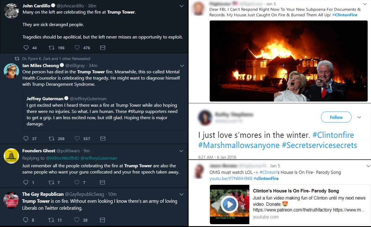 Wavinator's tweet photo. Bastions of compassion, Trump supporters are shocked-- SHOCKED I SAY-- that people are making fun of the fire at Trump Tower. They'd NEVER do such a thing were the situation reversed, would they?
#ClintonFire https://t.co/3DyCjUUD7w