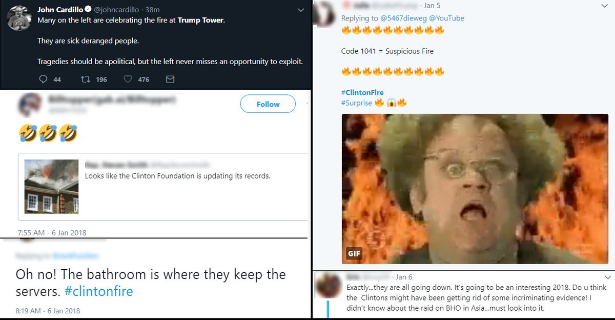 Wavinator's tweet photo. Bastions of compassion, Trump supporters are shocked-- SHOCKED I SAY-- that people are making fun of the fire at Trump Tower. They'd NEVER do such a thing were the situation reversed, would they?
#ClintonFire https://t.co/3DyCjUUD7w