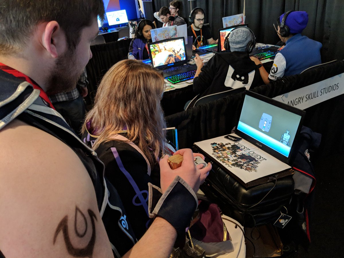 whenitsreadydev's tweet photo. Did you know we've got a little mini booth at #PAXEast2018? Well come see us at booth 22053 to play the latest iteration of #QuestQuest! #gamedev #PAXEast3018 (Cause evidently that's a thing) https://t.co/Geq1HSqZRm