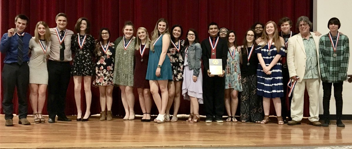 WOTheatre's tweet photo. The Regional qualifying company of White Oak High School’s 2018 One-Act Play, THE WOMEN OF LOCKERBIE. Contest is Friday, April 13th, at Tyler Junior College. Competition begins at 10am, and WOHS is the 3rd play to perform. Break lots of legs, guys! https://t.co/KAGdQ7iL1I