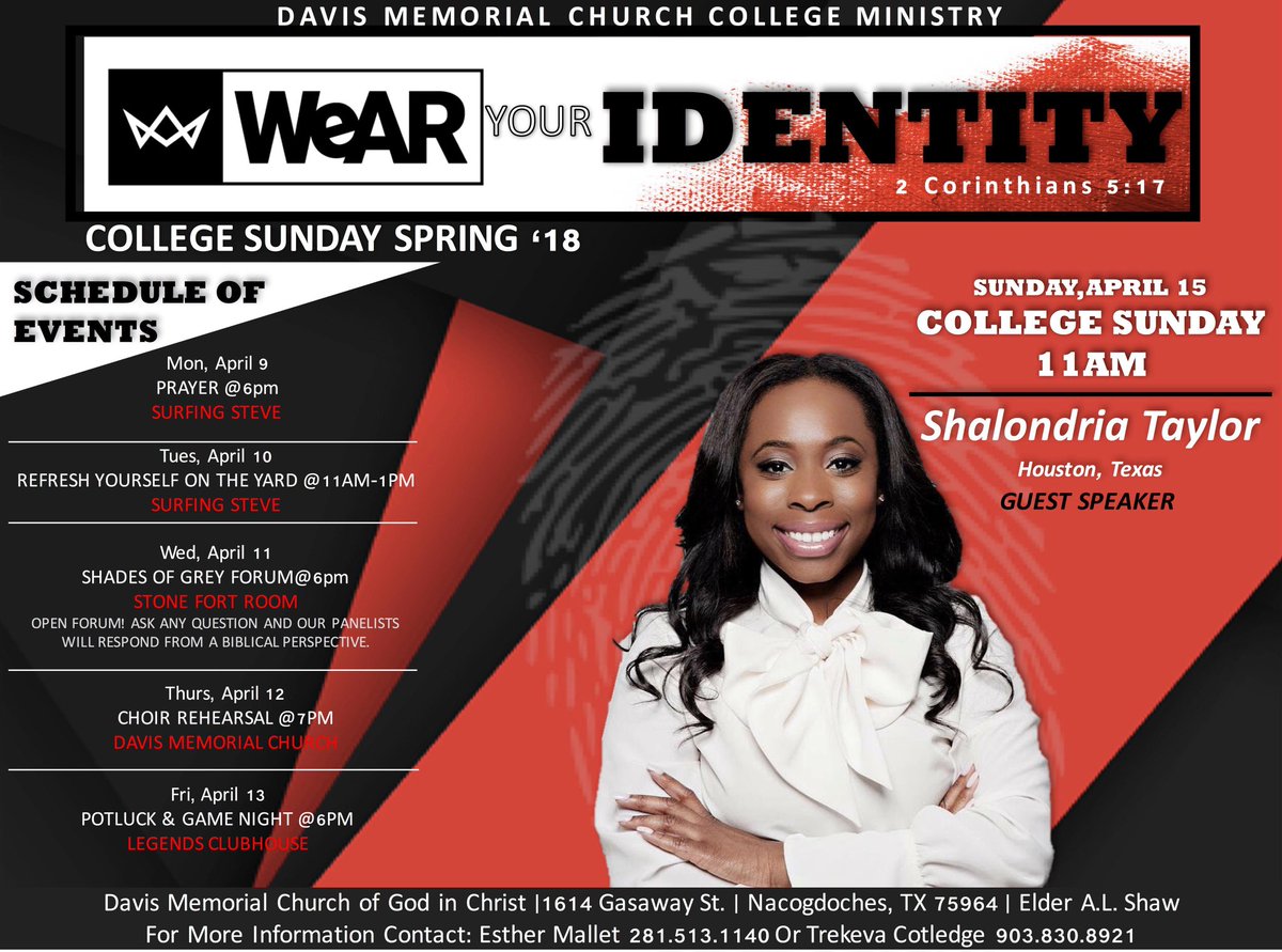 DMoPUSH's tweet photo. Lit Alert! ⚠️⚠️ 2 major events happening next weekend! Make sure you come to Davis Memorial Saturday and Sunday for the Gospel Fest and College Sunday! A major major move of God will be taking place! Let's pack the house both days!  @SFA_SOUL2SOUL #dmopush #wearyouridentity https://t.co/CcbuECrMNq