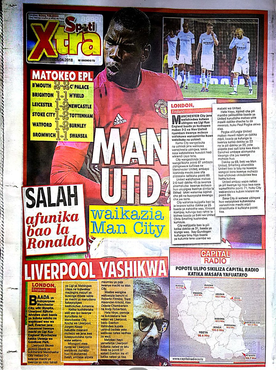 ayotv_'s tweet photo. Si tulisema ! >> Tshishimbi, Chirwa, kuwaaibisha kwao #SpotiXtra
Duh! Wambura bado anakomaa tu #SpotiXtra
Man U waikazia Man City #SpotiXtra
Salah afunika bao la Ronaldo #SpotiXtra
#MillardAyoUPDATES https://t.co/epQtlNCI94
