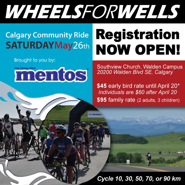wheels4wells's tweet photo. Ride with us on May 26th at the Calgary Community Ride!  REGISTRATION IS NOW OPEN! Early bird rate available until April 20th! Register at: https://t.co/bUKqOxhyzP
#cleanwater #waterforeveryone #cycling #Calgary https://t.co/wOq2zFP8VG