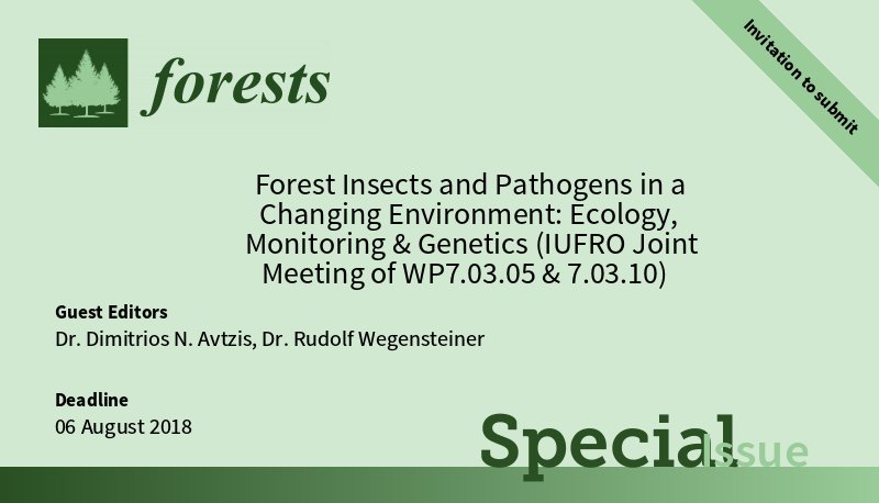 Forests_MDPI's tweet photo. 🌲#Forests is running a #SpecialIssue "#ForestInsects and #Pathogens in a Changing Environment: Ecology, Monitoring & Genetics (@IUFRO Joint Meeting of WP7.03.05 & 7.03.10)" https://t.co/fVie8rvXic edited by Dr. Dimitrios N. Avtzis and Dr. Rudolf Wegensteiner. Submit papers!😎 https://t.co/ljx0zZiirz