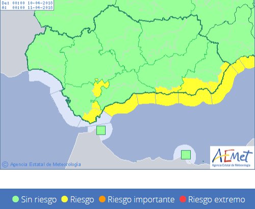 PCMalaga's tweet image. Aemet emite aviso amarillo por fenómenos costeros para el Martes en Málaga