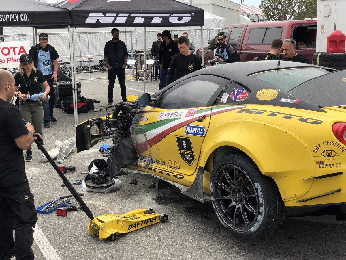 TurbologyLLC's tweet photo. Scary moment at #FDLB today for @FSceriffo. Glad you made it out safely, the car can be fixed! Pics: @mackelphip
•
#turbology #raceservice #federicosceriffo #ferrari599 #ferrari #f141 #599gtb #599gto #599 #v12 #supercharged #supercharger #drifting #drift https://t.co/kdkVuSFEjU