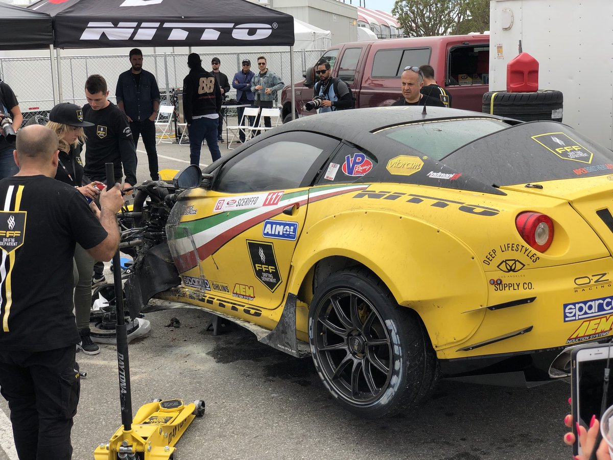 TurbologyLLC's tweet photo. Scary moment at #FDLB today for @FSceriffo. Glad you made it out safely, the car can be fixed! Pics: @mackelphip
•
#turbology #raceservice #federicosceriffo #ferrari599 #ferrari #f141 #599gtb #599gto #599 #v12 #supercharged #supercharger #drifting #drift https://t.co/kdkVuSFEjU