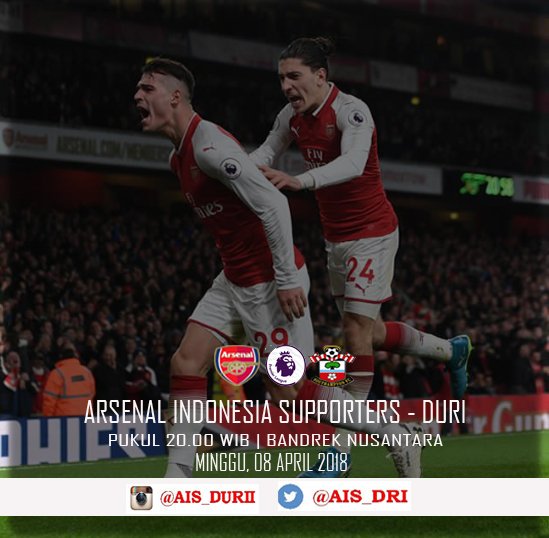 AIS_DRI's tweet photo. #MatchScreeningAISDURI 

#Arsenal vs Southampton
Minggu 08 April 2018
20.00 WIB
Bandrek Nusantara

@ID_ARSENAL @info_DURI https://t.co/ovygYX9w6e