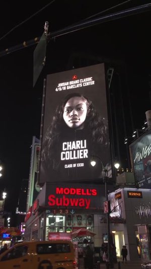 They got my girl @CharliC_14 name in lights!!! #JordanBrandClassic #TimesSquare