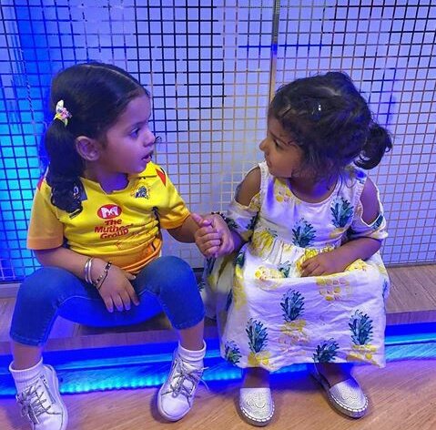 DHONIism's tweet photo. Omg Little Cubs 😍😘

Hinaya Harbajan And Gracia Raina Spotted In Stadium When They Are Supporting CSK 😚💛

Zivaaa Where Is You 😩

CSK ARE BACK TO HUNT https://t.co/iFyuapJKgb