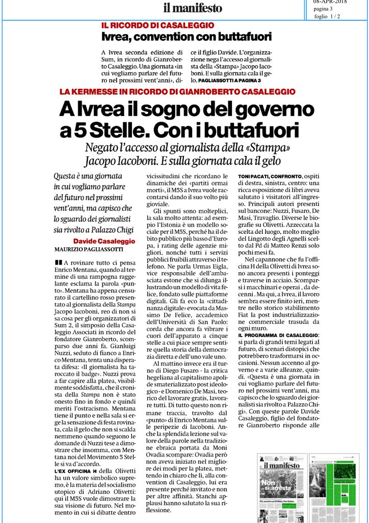 StefanoCetica's tweet photo. #SUMO2, l’editto bulgaro contro @jacopo_iacoboni @LaStampa per il @fattoquotidiano è quasi un errore dello #staff (!)..🙈🙉🙊. Per sapere cosa è accaduto nella kermesse (ex)grillina meglio leggere #Pagliassotti @Diariodelweb @ilmanifesto https://t.co/y6LREUR2SN