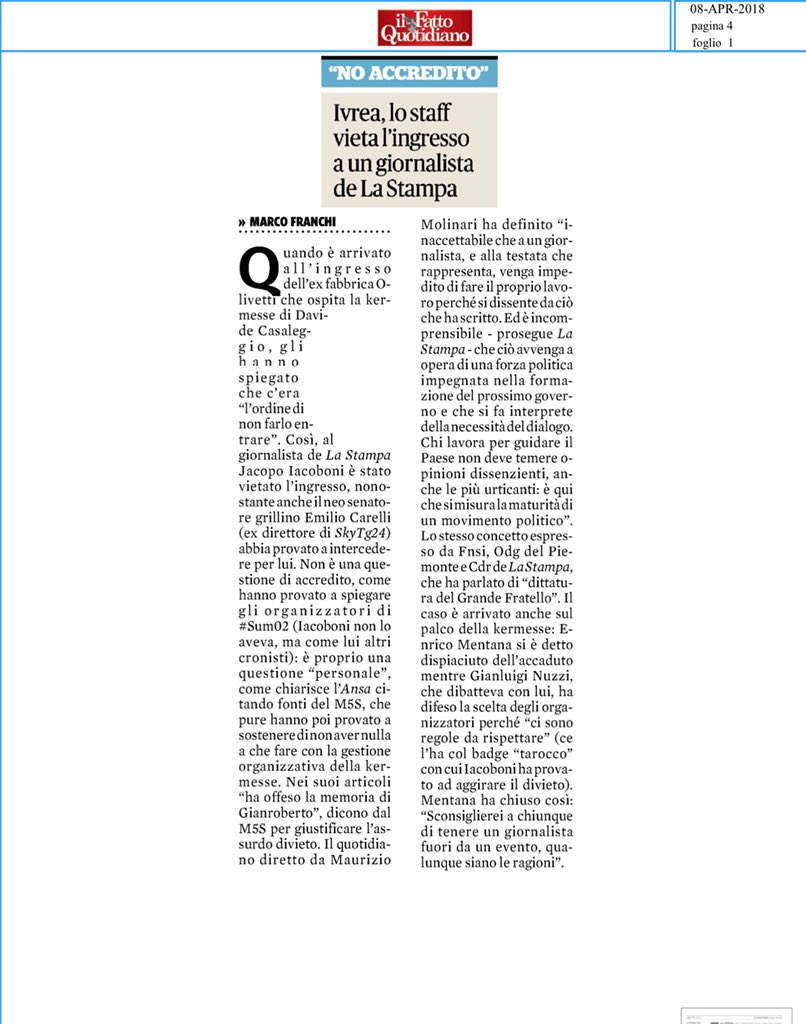 StefanoCetica's tweet photo. #SUMO2, l’editto bulgaro contro @jacopo_iacoboni @LaStampa per il @fattoquotidiano è quasi un errore dello #staff (!)..🙈🙉🙊. Per sapere cosa è accaduto nella kermesse (ex)grillina meglio leggere #Pagliassotti @Diariodelweb @ilmanifesto https://t.co/y6LREUR2SN