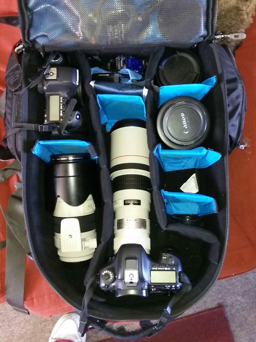CrustyDemon999's tweet image. Camera gear all packed up and ready to go. Time to go walk the river and see if I can find these Otters or anything else of interest. #SunnySunday #Cameratime