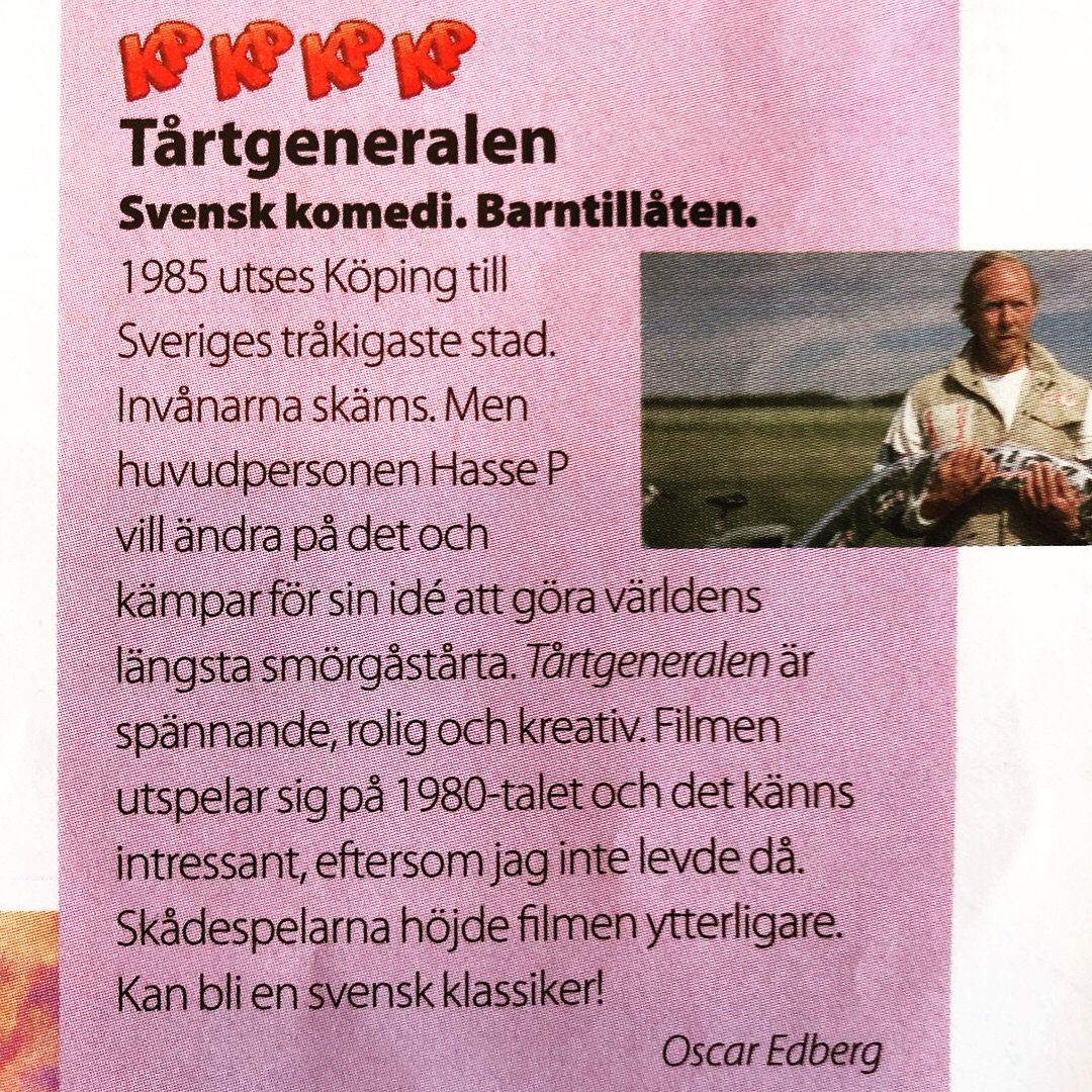 fwikingsson's tweet photo. Åh jag vet väl hur det kan VARA på en söndag när barnen ba ”Vad ska vi göra idag?” Svaret finns i den här UNDERBARA recensionen av vår film, i Kamratposten. Tårtgeneralen är PERFEKT att ta med hela familjen på. Söndagsbio! Köör! Biljetter på https://t.co/t4IYgvnaGj https://t.co/fDyPtjyQSO