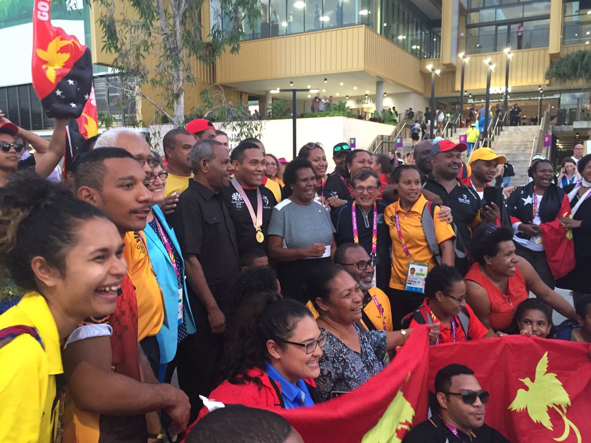 richarde59's tweet photo. Wonderful scenes @GC2018 for #TeamPNG #GC2018Weightlifting GOLD for #StevenKari making it 100 #CommonwealthGames medals for coach #PaulCoffa ! @radioaustralia https://t.co/M1okBfElWL