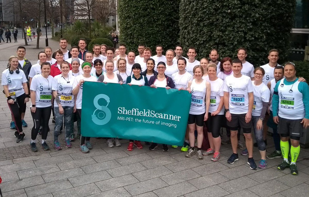 SheffieldScan's tweet photo. Look at our amazing team of runners taking part in the #SheffieldHalf for the @SheffieldScan appeal. If you see them on the route give them a cheer. Over £10,000 raised! #SheffieldScannerHalf  https://t.co/TBLk8Awnwa https://t.co/ccBThYI6kU