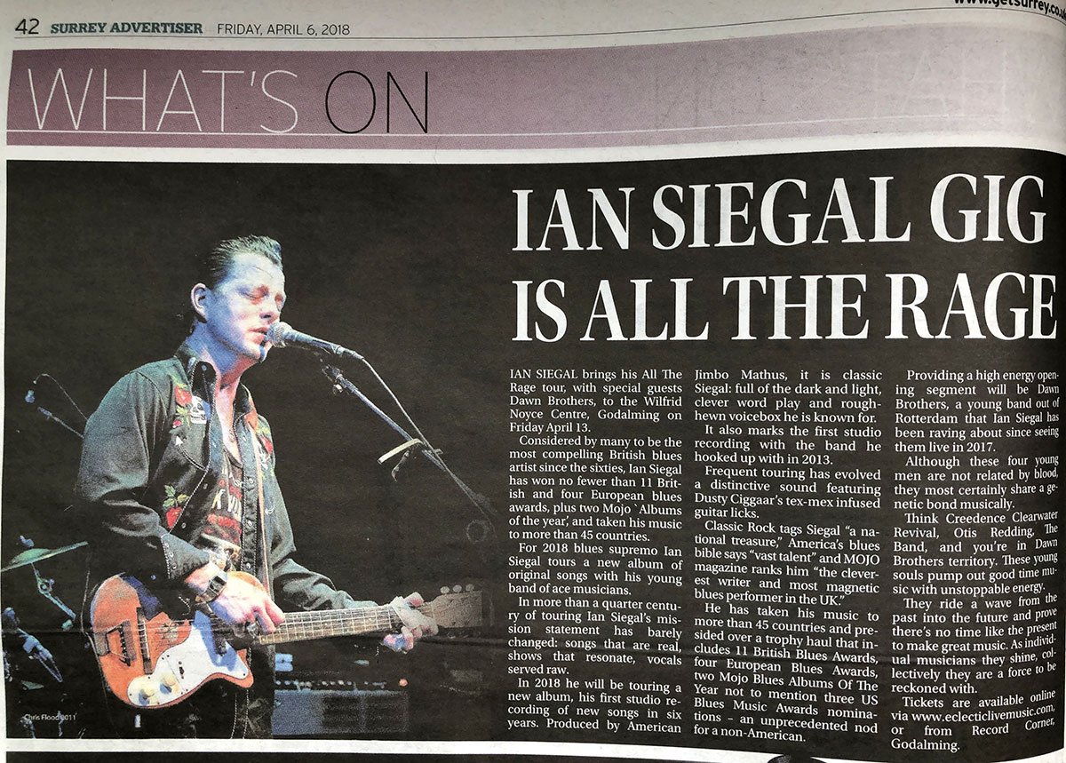 Thank you <a href="/getsurrey/">Get Surrey</a> for the feature on <a href="/IanSiegal/">Ian Siegal</a> "Ian Siegal Gig is All The Rage".
Ian plays Godalming Wilfred Noyce Community Centre on Friday 13th April 2018 - 8pm (doors open at 7:15pm) Tickets £17.00 thelittleboxoffice.com/eclectic/event…