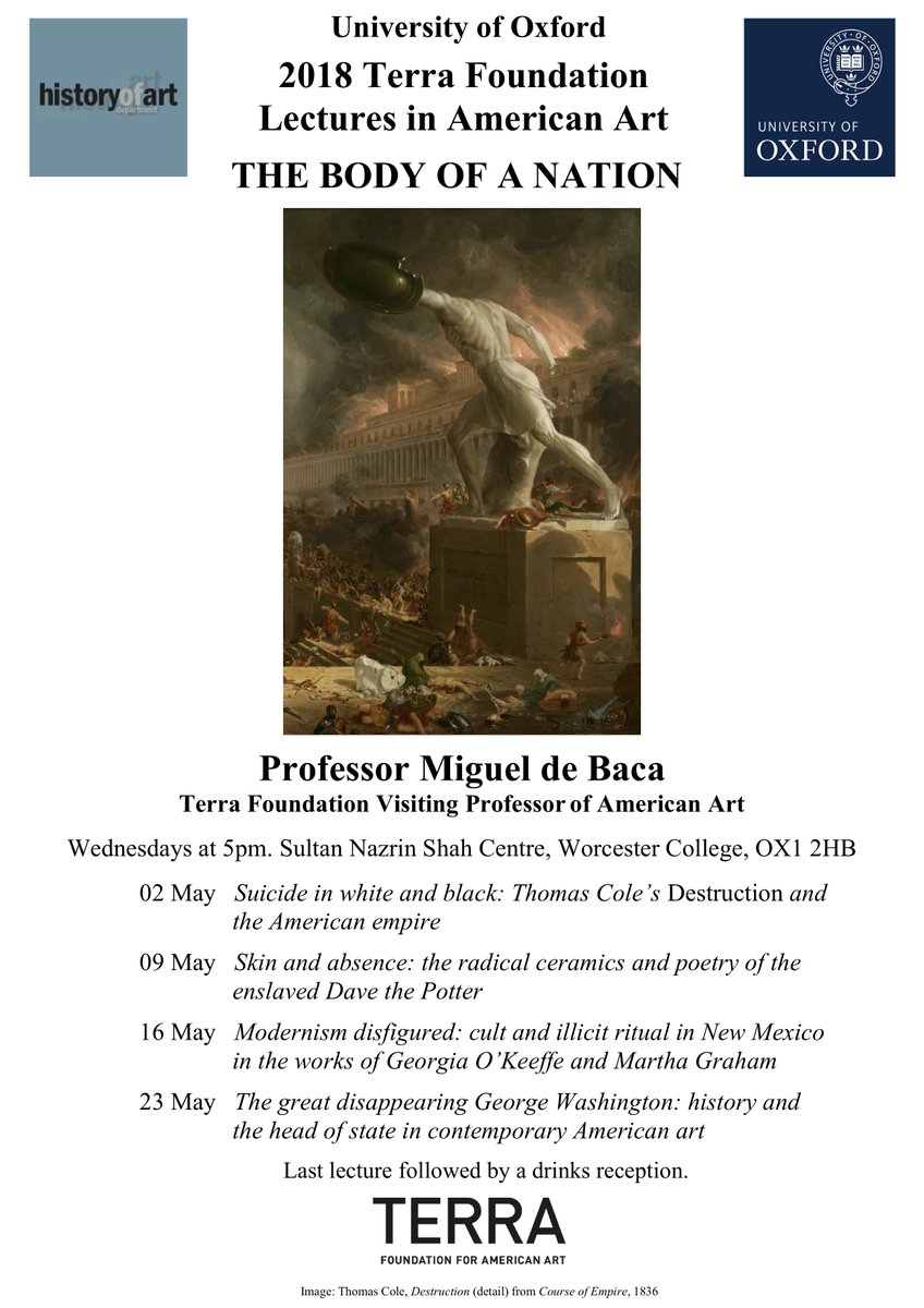 migueldebaca's tweet photo. Please join me for the Terra Lectures in American Art at Oxford! Wednesdays in May at 5:00 PM, general public welcome! @TerraAmArt @OxfordArtHist https://t.co/gTwTEfkiPC