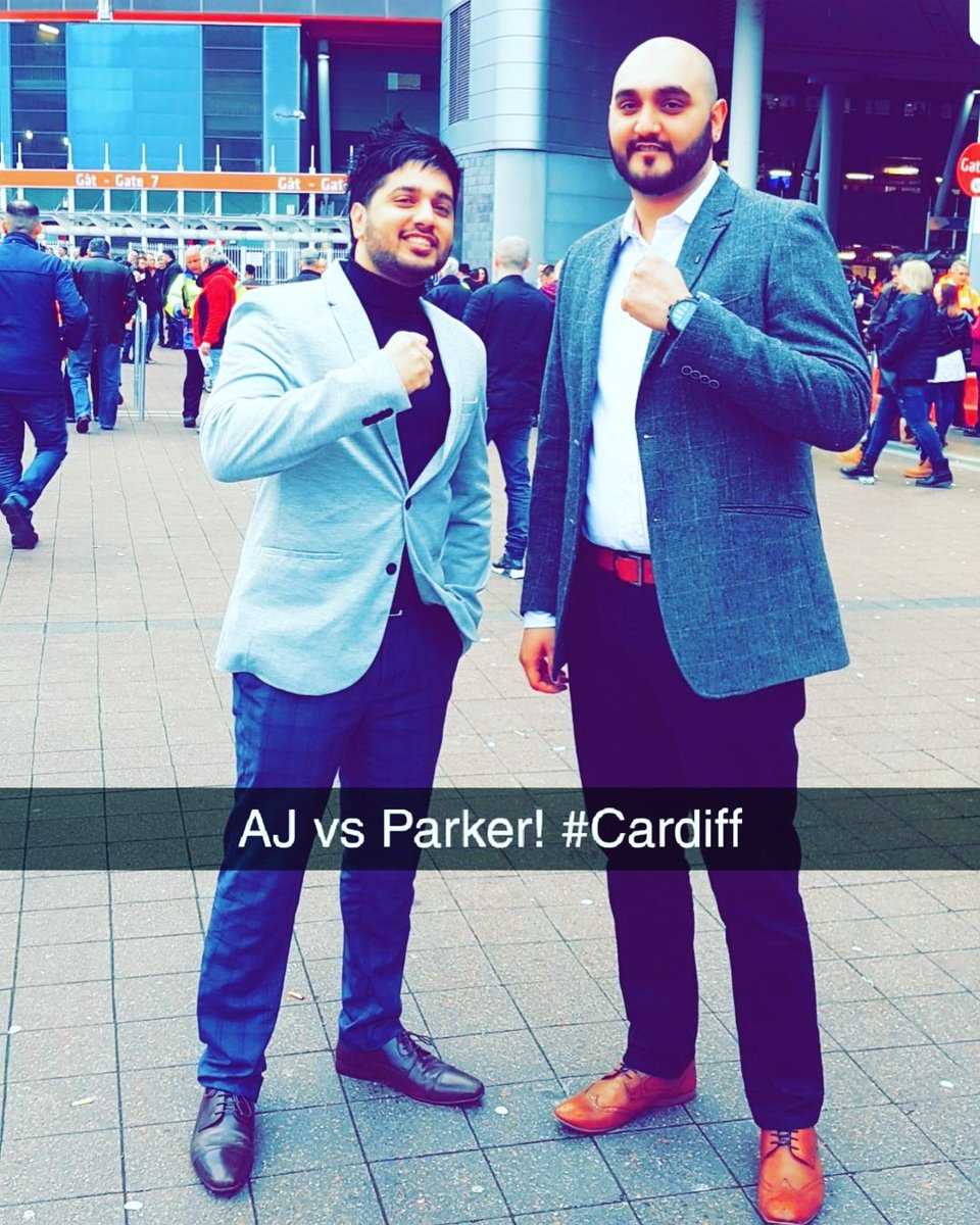 VKhoshal's tweet photo. With my bruv in Cardiff for the boxing fight! Aj vs Parker #boxingweekend https://t.co/75kqMM2DOp