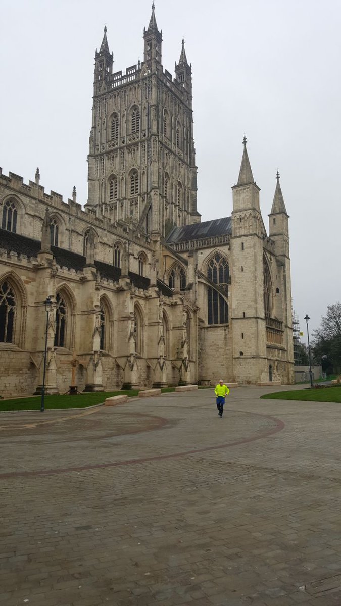 Rob_Riley1's tweet photo. The sun's not shining this morning but it's still great to run through the newly completed works @GlosCathedral and to hear the bells ... "All creatures of our God and King....Alleluia!" #ProjectPilgrim https://t.co/th6qpBuacc