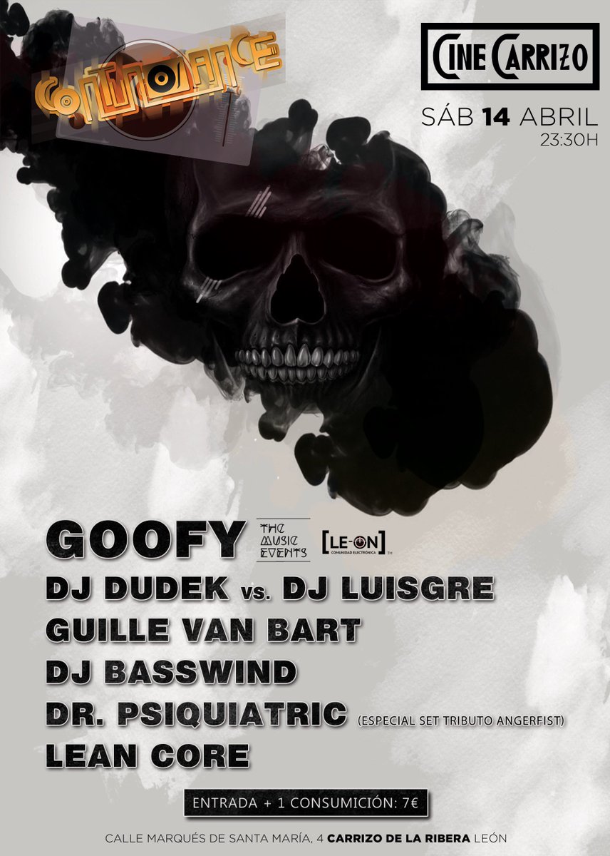 psicored_dj's tweet photo. ¿Que, ya teníais ganas de Contundance​ ?

Yo muchísimas...os esperamos el próximo sábado 14 de abril a partir de las 23:30 h en Sala Cine Carrizo​.

Para esta ocasión estoy preparando una sesión muy especial dedicada a uno de mis productores favoritos:

@dj_angerfist ​ ✊🏻💣🔊 https://t.co/HMHaqTkkYQ