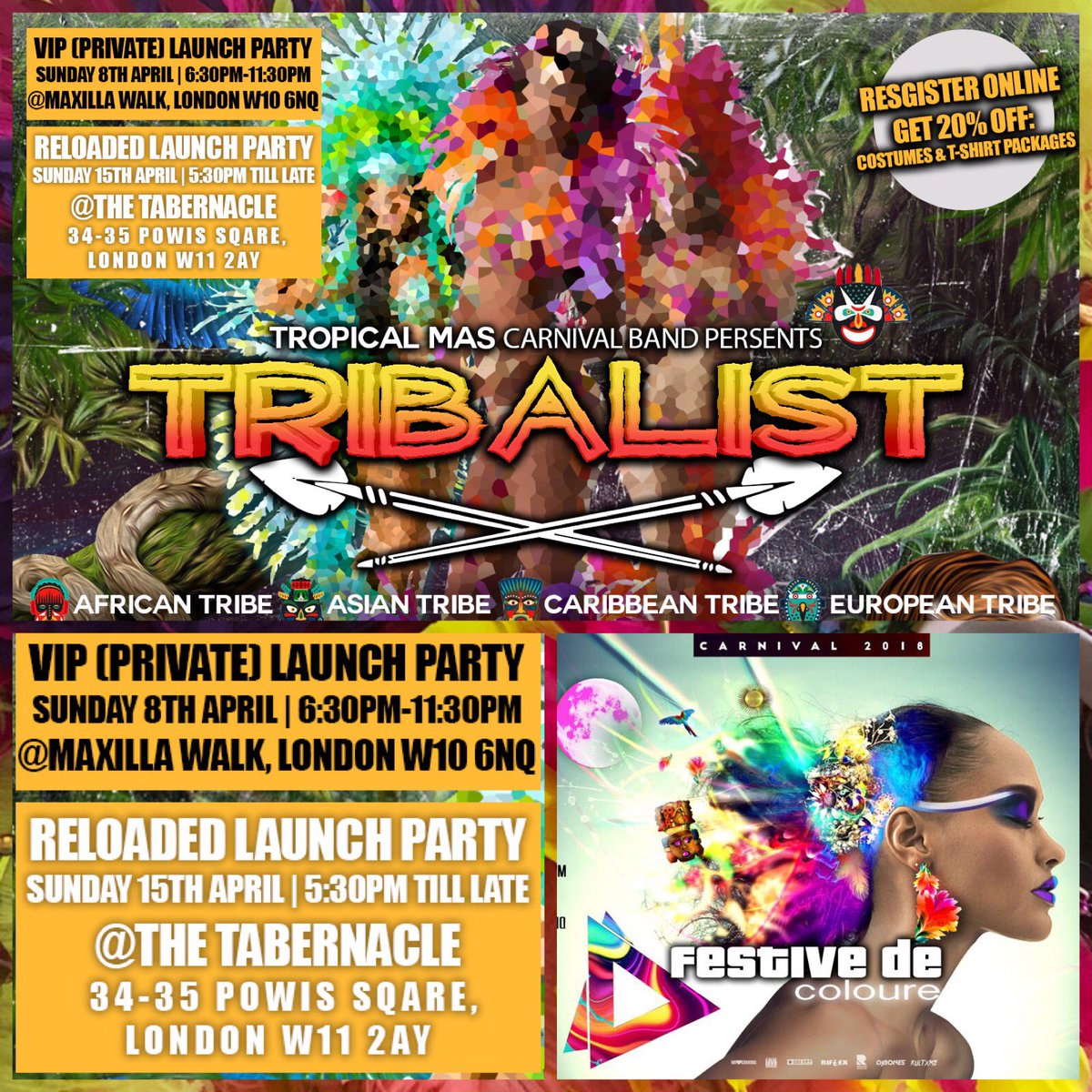 DskiiEvents's tweet photo. 🔥IDF & TROPICAL MAS BAND🔥
🚀BAND LAUNCH TODAY🚀
🔸Sun 8th @6.00pm
@TropicalMas @DskiiEvents
#TropicalMas #DskiiEvents #Community #Events #DanceClub #Carnival #TropicalMasClub #TopicalMasTribalist #SocaJamFest #Under18 #IDFMas #Uksocascene #LiveLoveSoca #LynxDesigns #DBEArt https://t.co/1Az8G6ekcE