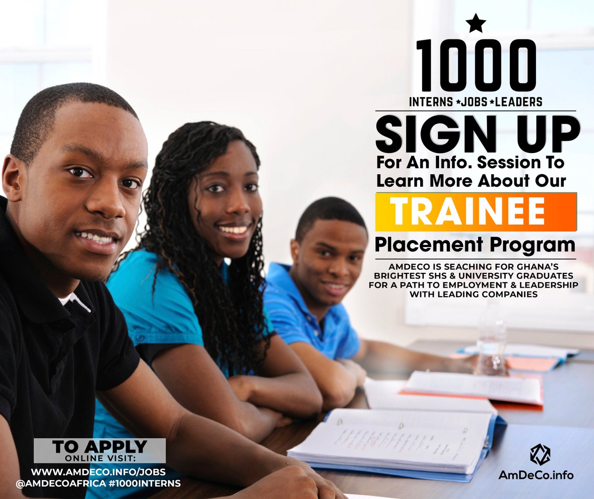 amdecoafrica's tweet photo. JOBS & FREE Corporate Sales Training for unemployed TVET, SHS & Uni Graduates. . Share and give a young person in #Ghana Today an opportunity to jumpstart their careers! To attend an Info Sessions this week APPLY: https://t.co/7MWRpf8IML #1000interns https://t.co/JtRawvDreX