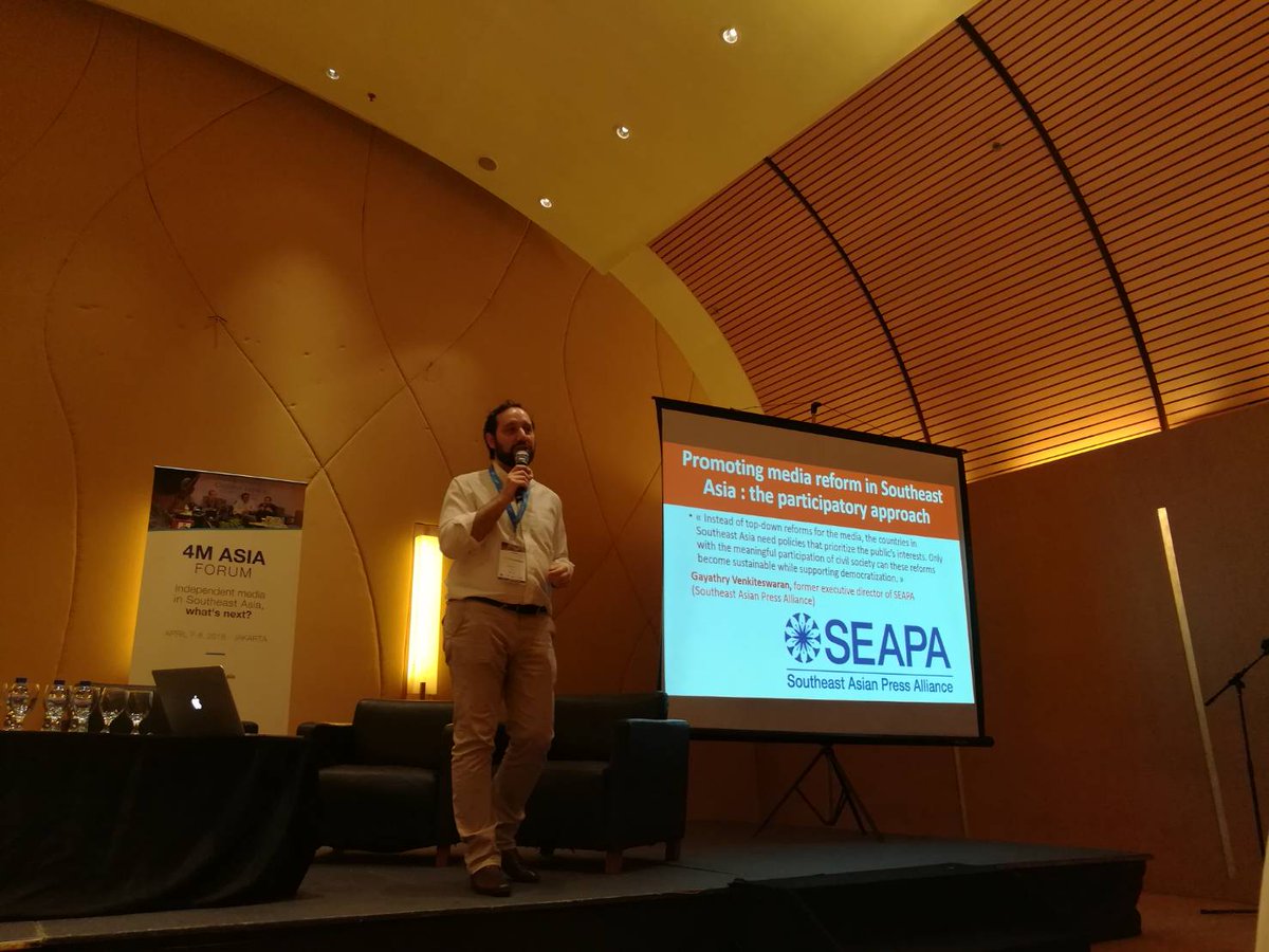 acmsea's tweet photo. Being innovative, facilitate community to participate in media activity and engage many stakeholders to shape a good freedom of the press - Joris Zylberman, co-founder of Asialyst talked about how media get involved with the audiences. #4MAsia #ACMSEA https://t.co/eOgyivvF3F