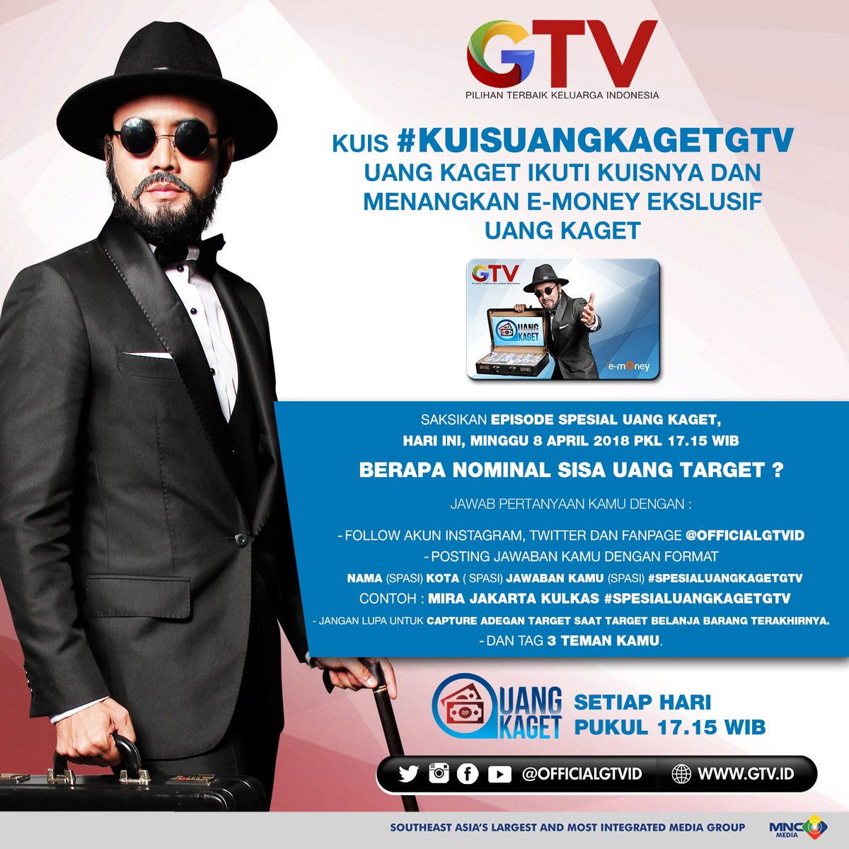 OfficialGTVID's tweet photo. Jangan lupa jawaban kamu harus disertakan foto tayangan dan tag jawaban kamu ke akun instagram atau twitter @officialgtvid yaah ! #KuisUangKagetGTV pukul 17.15 WIB https://t.co/ybkDO40bzz