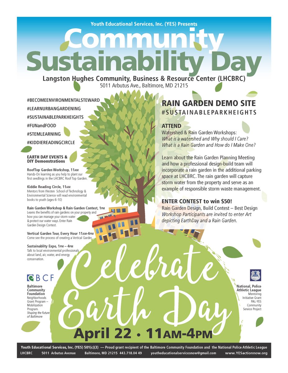 YESactionnow's tweet photo. Celebrate 2018 EarthDay @ LangstonHughesCommunityBusinessResourceCenter with #sustainablepsrkheights #voxsbmd
@baltcommfdn @MayorPugh50 @jillpcarter https://t.co/qz9YYZiKqp