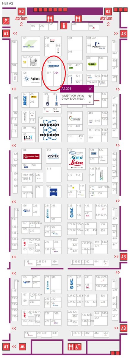 CHEManager_EU's tweet photo. If you are at the #Analytica2018 do not forget to visit our @WileyVCH and @git_laboratory colleagues in Hall A2, booth 304! #wiley_analytica2018 #floorplan #traidshow @analyticaFair https://t.co/8z3aWV6C11