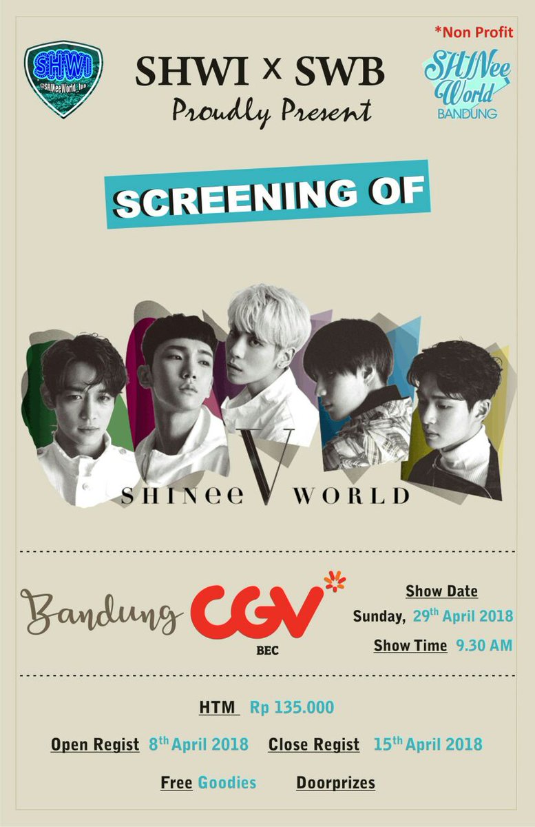 Hello Ina Shawols whether you are in Bandung or in other cities, here is the good news! 
SHINee World Concert V in Seoul Dvd Screening at CGV Bandung Electronic Center! 🙆
Let's join Us, save the date, let's have fun together ♡