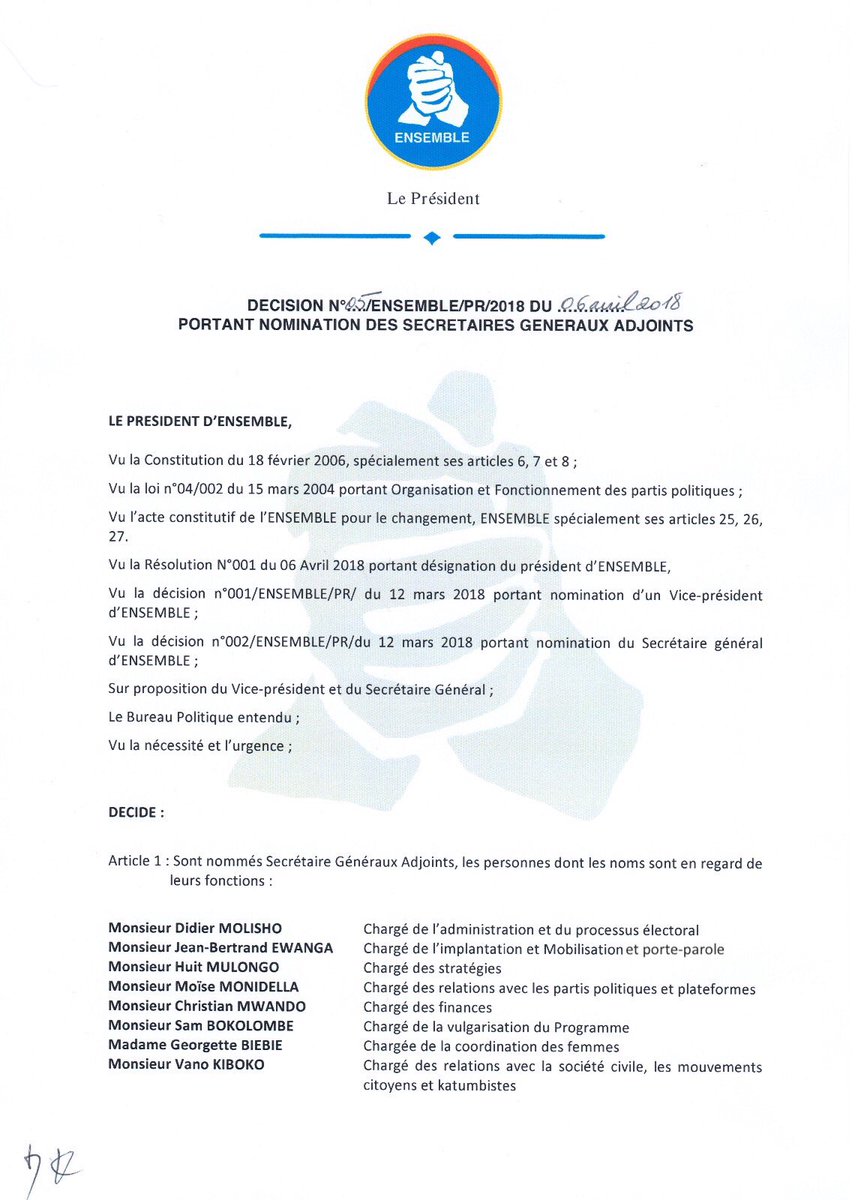 Ensemble_MK's tweet photo. 2/3 Découvrez les nominations d’#Ensemblepourlechangement ! Notre plateforme se structure avec des femmes &amp; des hommes compétents, déterminés &amp; expérimentés. 
En route vers les victoires électorales !
Ici👇🏾les SGA, le dircab du Président ! Le reste du cabinet annoncé bientôt... https://t.co/7J0955ldvz