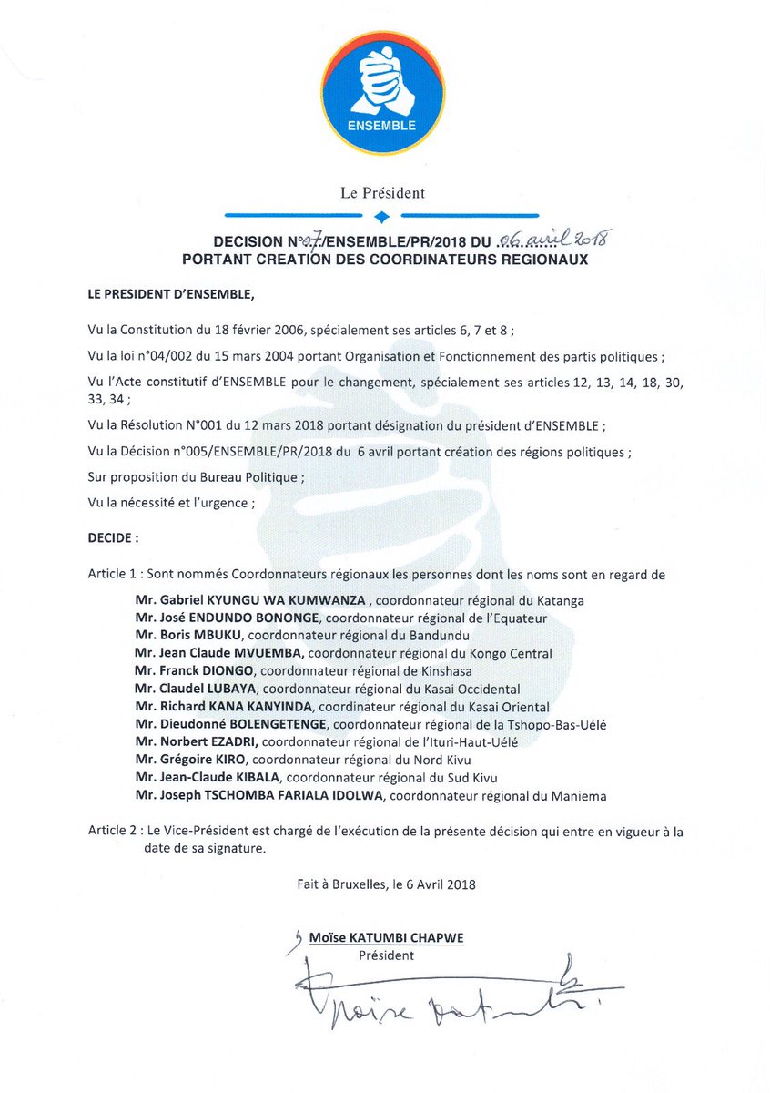 Ensemble_MK's tweet photo. 3/3 Découvrez les nominations d’#Ensemblepourlechangement ! Notre plateforme se structure avec des femmes &amp; des hommes compétents, déterminés &amp; expérimentés. 
En route vers les victoires électorales !
Ici👇🏾la creations des régions politiques &amp; la nomination des coordonateurs ! https://t.co/BSQv2aomfd