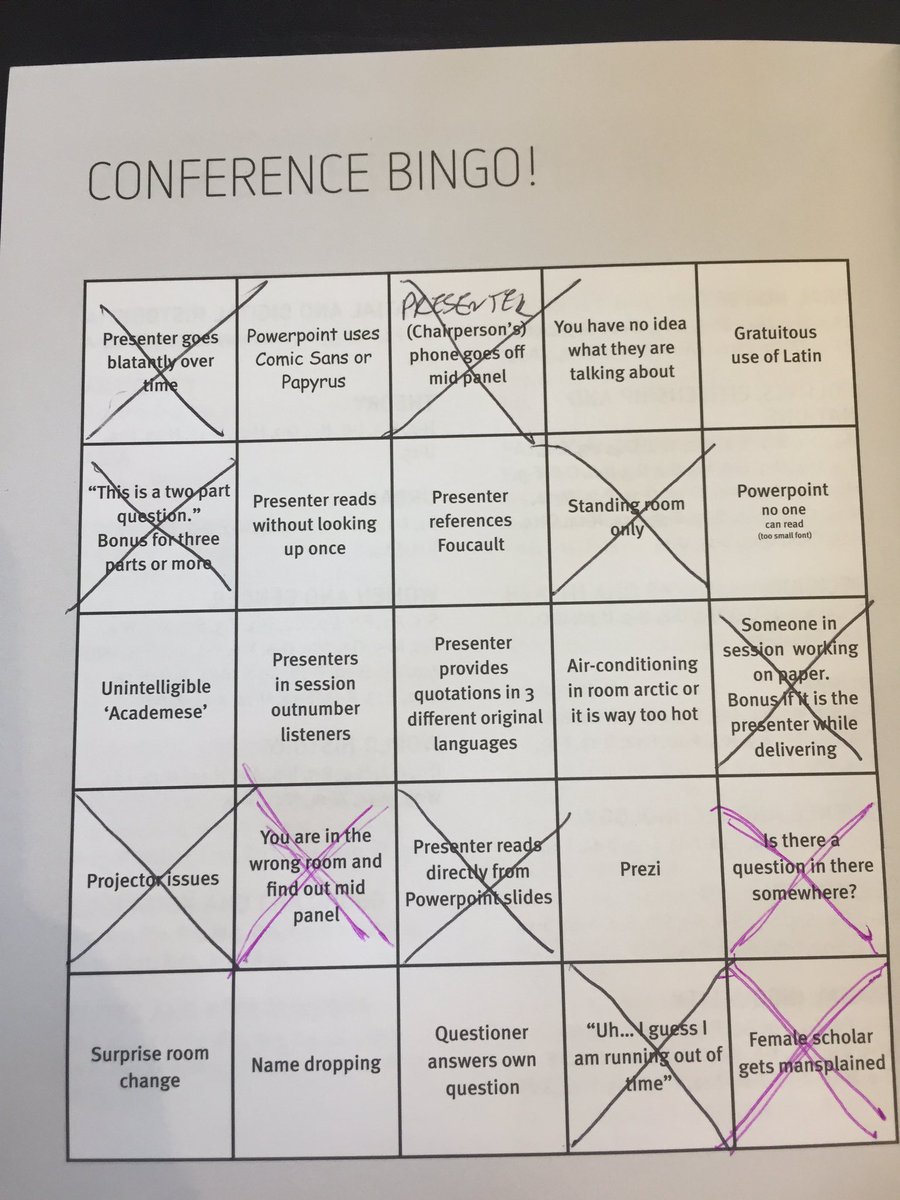 _sorcha's tweet photo. On the way home from a fab @ESSHC2018 conference in Belfast- lots of interesting people, presentations and research, along with an excellent conference bingo card #ESSHC2018 (all I needed was one person using Prezi to call bingo!) https://t.co/3Mu5yLzio7