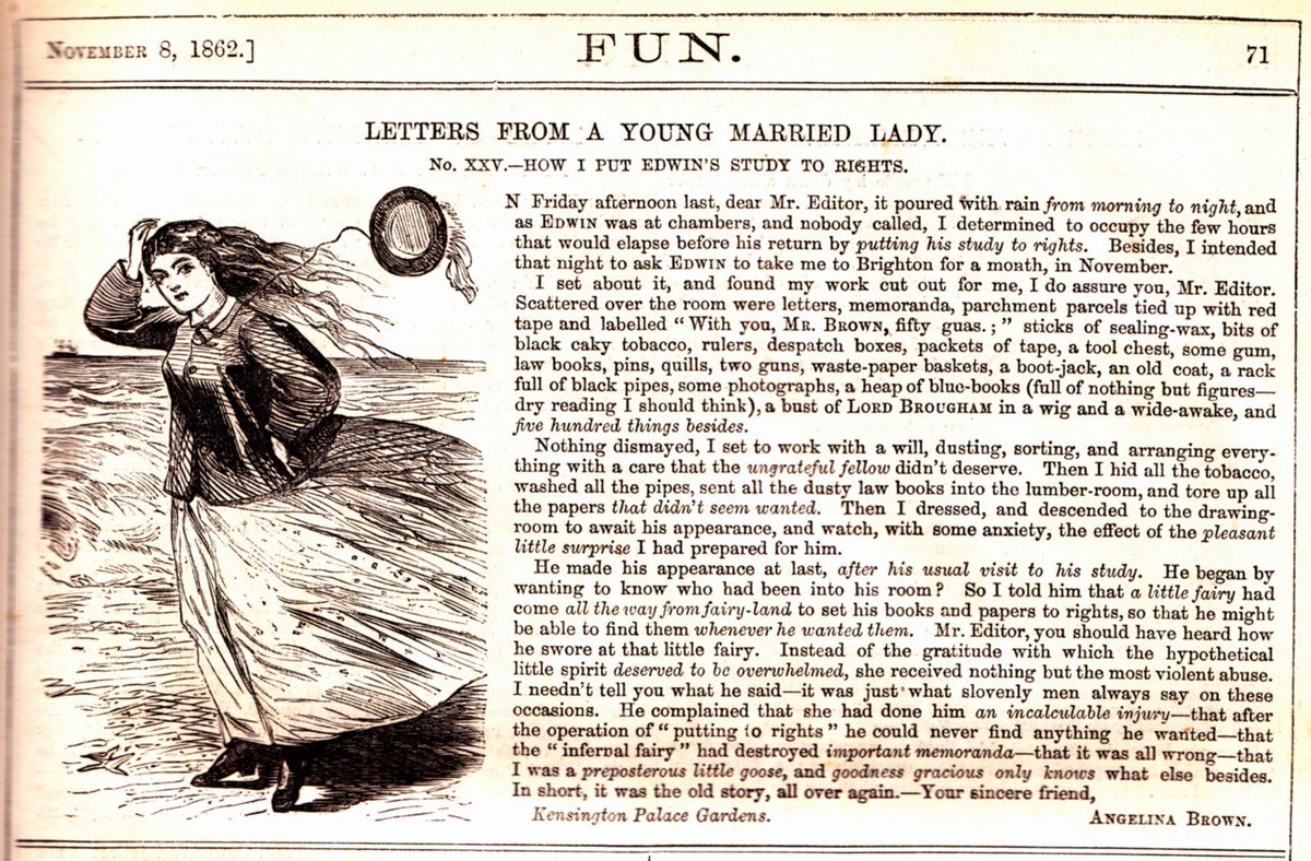 GilbertSociety's tweet photo. Fun Fact no.1: in 1862, Fun published a series of "Letters from a Young Married Lady" by Angelina, wife of Edwin https://t.co/j1couPN5TY