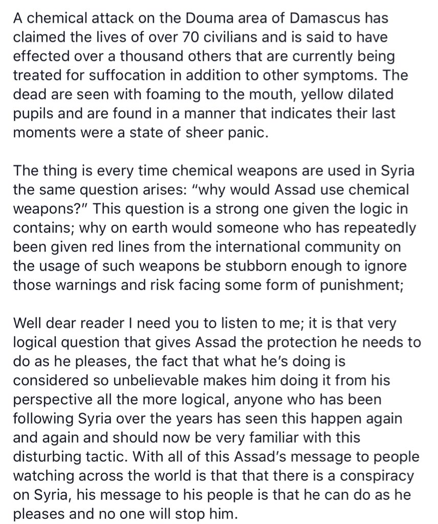 RamiJarrah's tweet photo. Chemical attack on Douma of Damascus; 70+ killed, over a thousand effected, and the world: SILENT #Syria https://t.co/I7a0d8Hcov