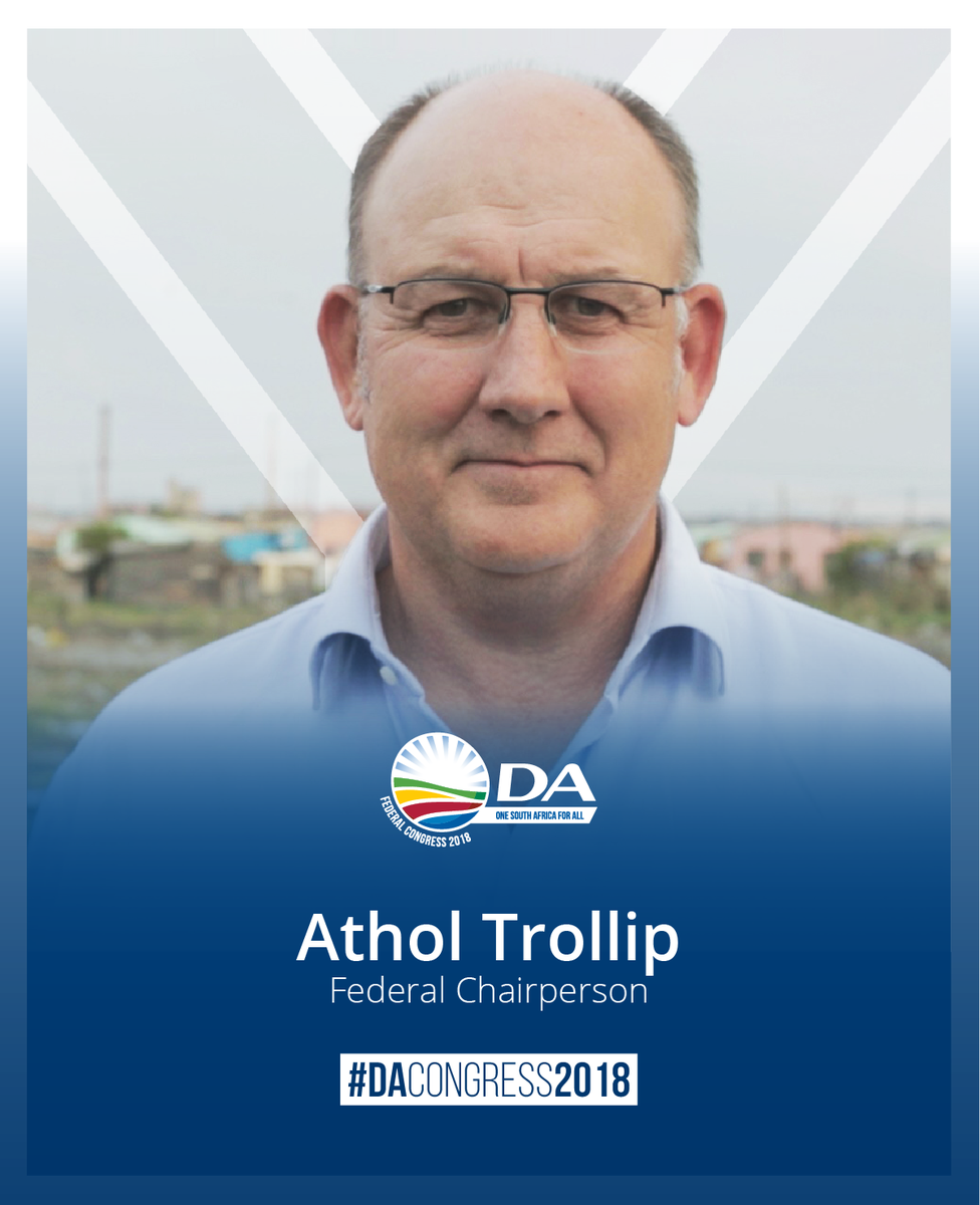 Our_DA's tweet photo. BREAKING: @AtholT re-elected as Federal Chairperson of the DA at #DAcongress2018 https://t.co/rZzhvp7BFf