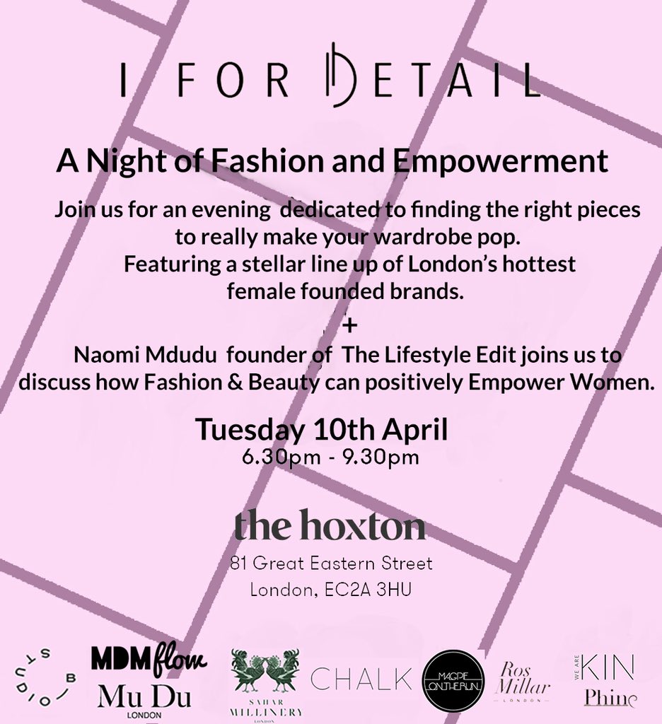 We’ll be popping up this Tuesday 10th April for an night of fashion &amp; empowerment @thehoxtonhotel #shoreditch. Shop from a selection of brands by #femalefounders &amp; join us for a discussion on how fashion &amp; beauty can empower women with @thelifestyleedit #FreeEntry 🍸