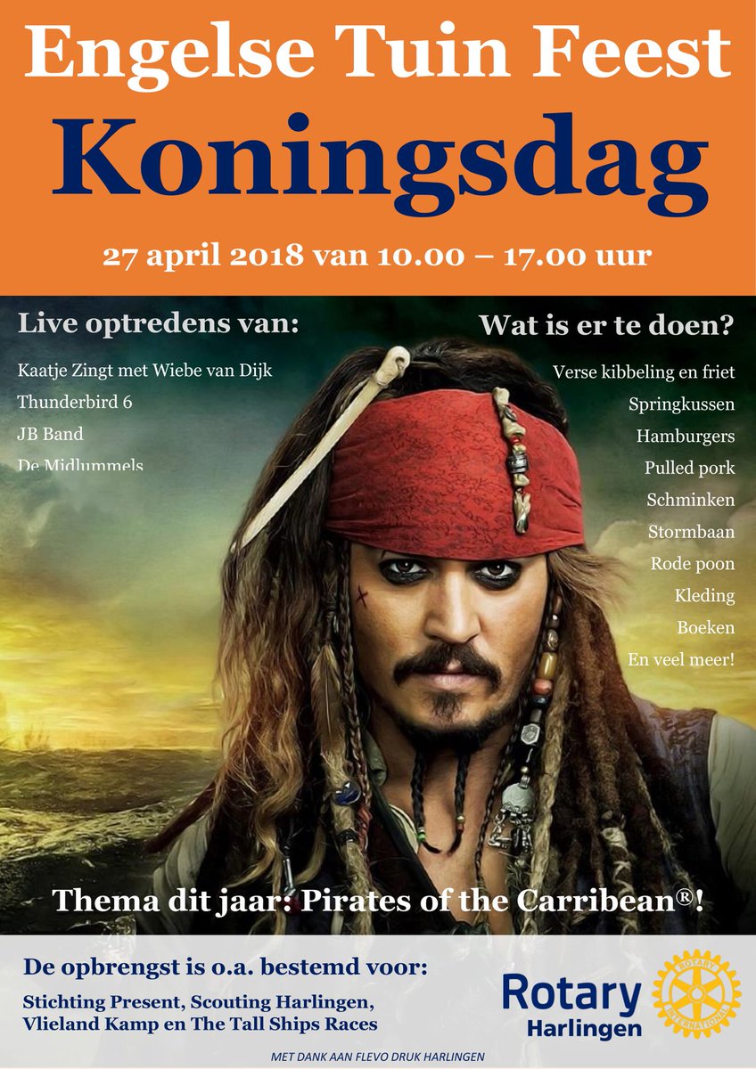 Nog een paar weken en dan is het weer zover: het Engelse Tuin Feest tijdens Koningsdag in Harlingen. Volledige netto opbrengst voor goede doelen. U komt toch ook?! #rotary