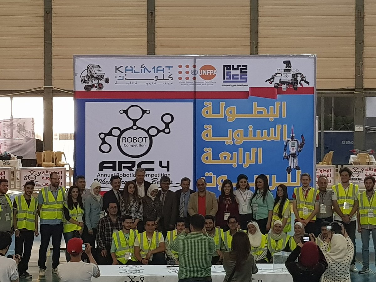 UnfpaSyria's tweet photo. .@UNFPA is #Syria is proud to support new #Innovative #Youth activities. The Annual #Robotics Competition took place in #Damascus where young people are key players in #technology
Thanks @Wikilogia #SyrianComputerSociety https://t.co/rwkajR9pXs