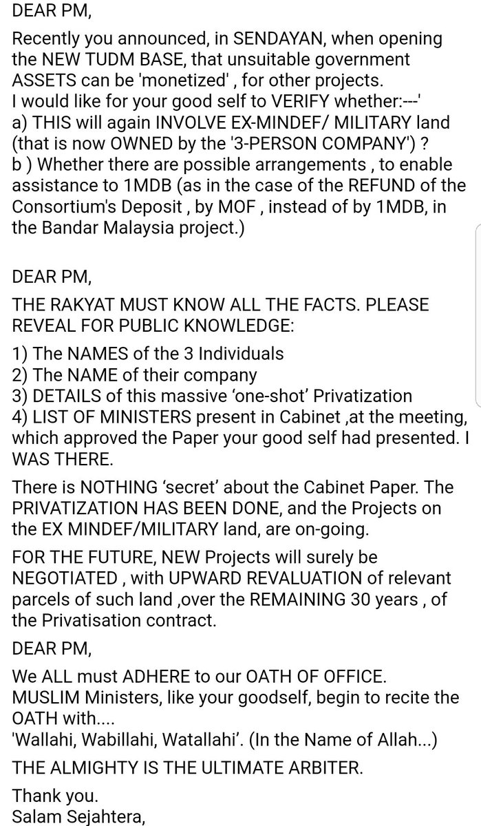 Check this out. Rafidah Aziz open salvo against Najib on Privatisation of all MINDEF and MILITARY land throughout Malaysia during his time as Defence Minister / DPM. And 1MDB again! It is WAR! 
 mobile.facebook.com/Tansrirafidah/…