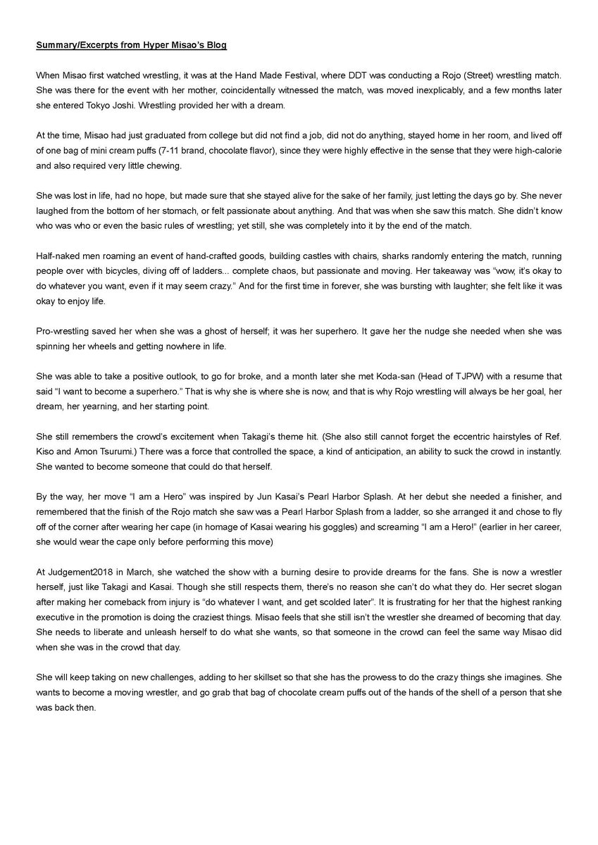 ddtpro_eng's tweet photo. The back story behind the match betwen Hyper Misao (@misao_tjp) and Jun Kasai, taken from her blog. Visit the blog for supplementary photos (series of 4 posts).

#tjpw
#ddtpro

https://t.co/UgCXQdVyeJ https://t.co/SNOztT9kKr