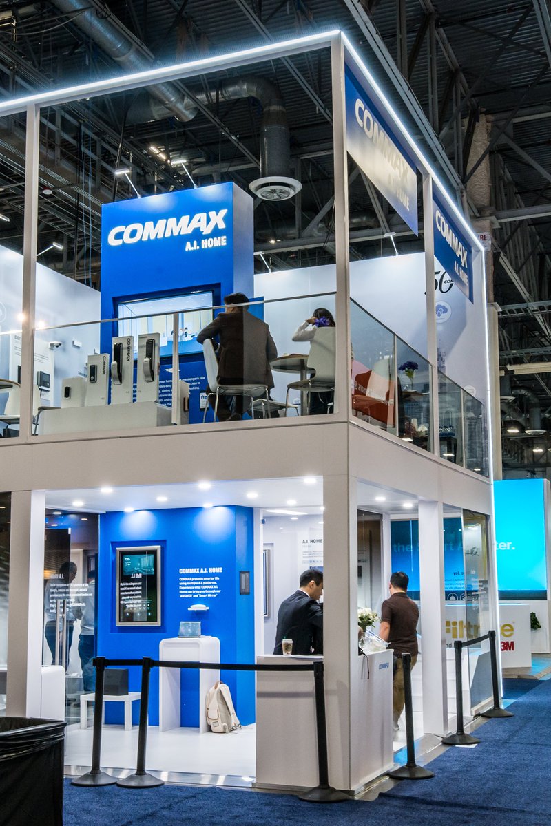 PremiumLabor's tweet photo. Here’s a spectacular #DoubleDecker we built for #Commax at #CES2018. We love this open yet complex design. It can really turn selling a product into creating relationships with customers that impacts buying decisions. #Tradeshow #Design #Innovation #CES https://t.co/wpn5eHpM0W