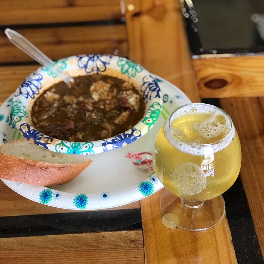 The seafood Gumbo with Andoulle Sausage from Lewis' Barbecue is ready.  Pair with your favorite PIB beer. @lewisbarbecue •
•
•
•
#craftbeer #drinklocal #chsbeer #scbeer  #charleston #pawleysislandbrewing #lowcountry #craftbrew #local  #charleston #pawleysisland #gumbo