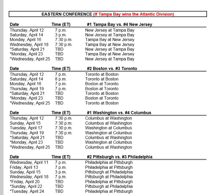 RussoHockey's tweet photo. NHL first-round playoff scenarios https://t.co/isVb0mapGC